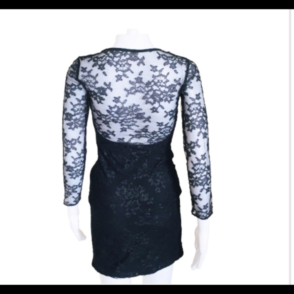 EXPRESS V Cut Long Sleeve Cocktail Dress With Lace Overlay Black Size Small - Picture 4 of 9